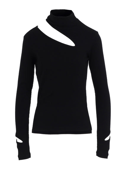 COTTON RAYON RIB SLIT HIGH NECK T-SHIRT