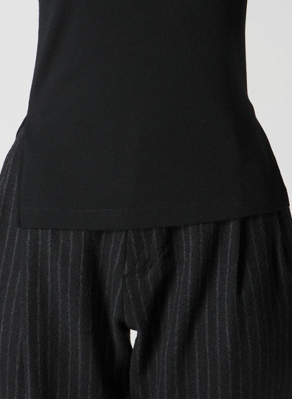 COTTON RAYON RIB SLIT HIGH NECK T-SHIRT