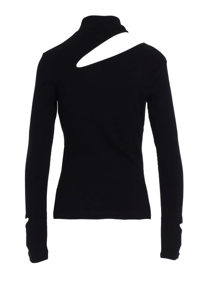 COTTON RAYON RIB SLIT HIGH NECK T-SHIRT