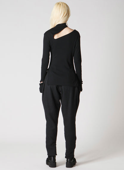 COTTON RAYON RIB SLIT HIGH NECK T-SHIRT