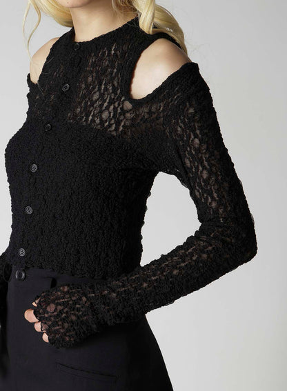 FLOWER SHIRRING SLIT CARDIGAN