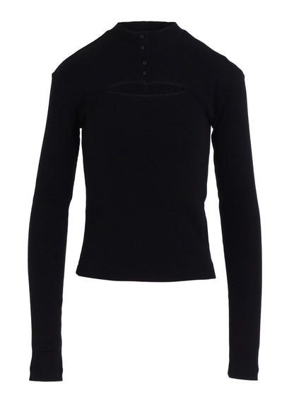 COTTON RAYON RIB CHINA COLLAR T-SHIRT