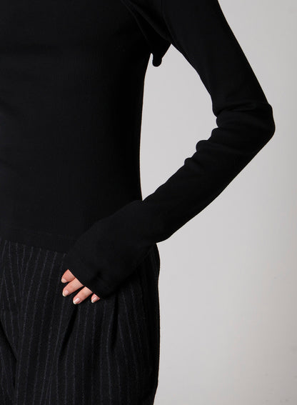 COTTON RAYON RIB CHINA COLLAR T-SHIRT
