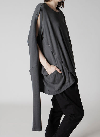 COTTON RAYON RIB 2WAY LONG SLEEVE T CARDIGAN