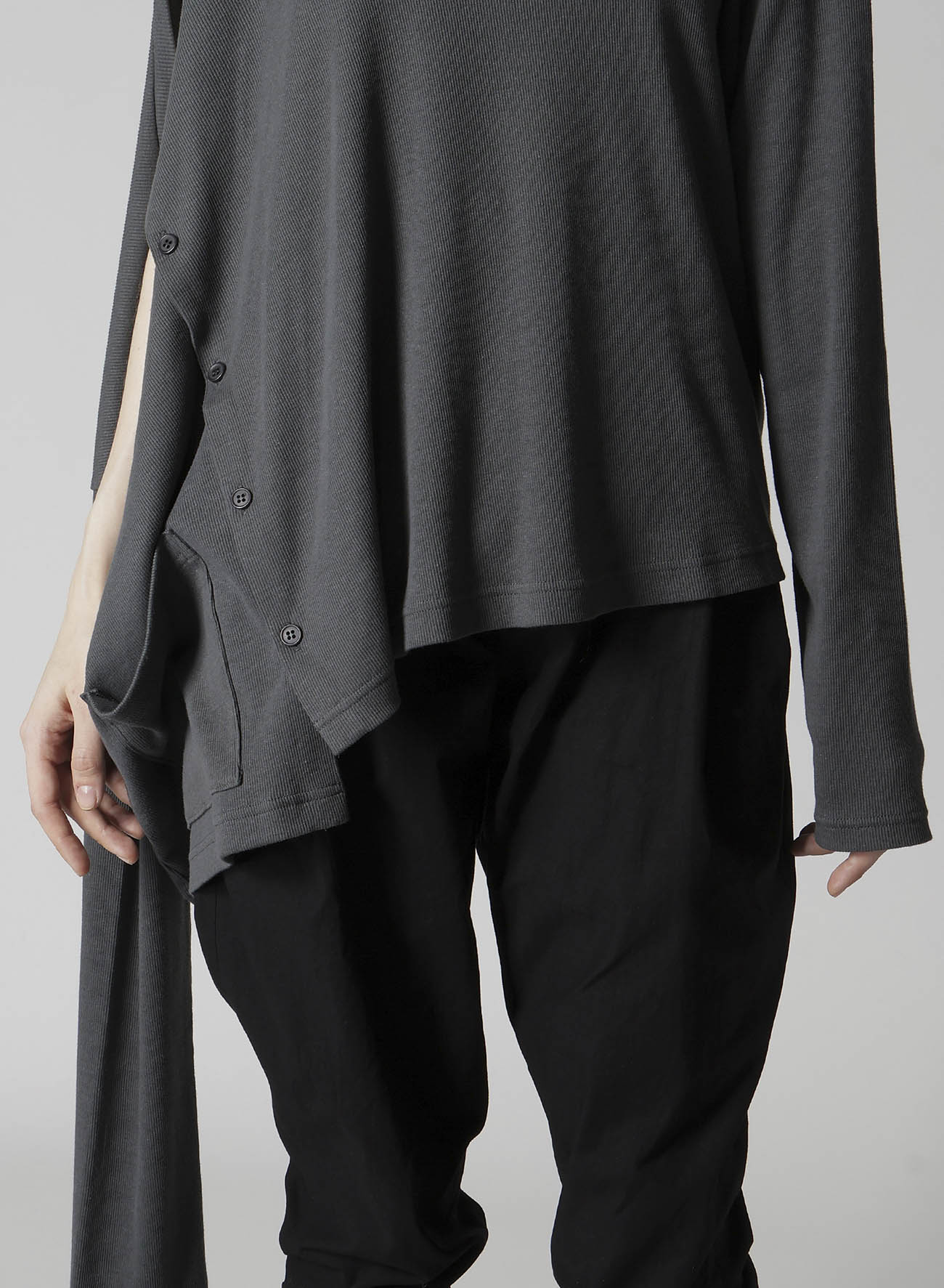COTTON RAYON RIB 2WAY LONG SLEEVE T CARDIGAN