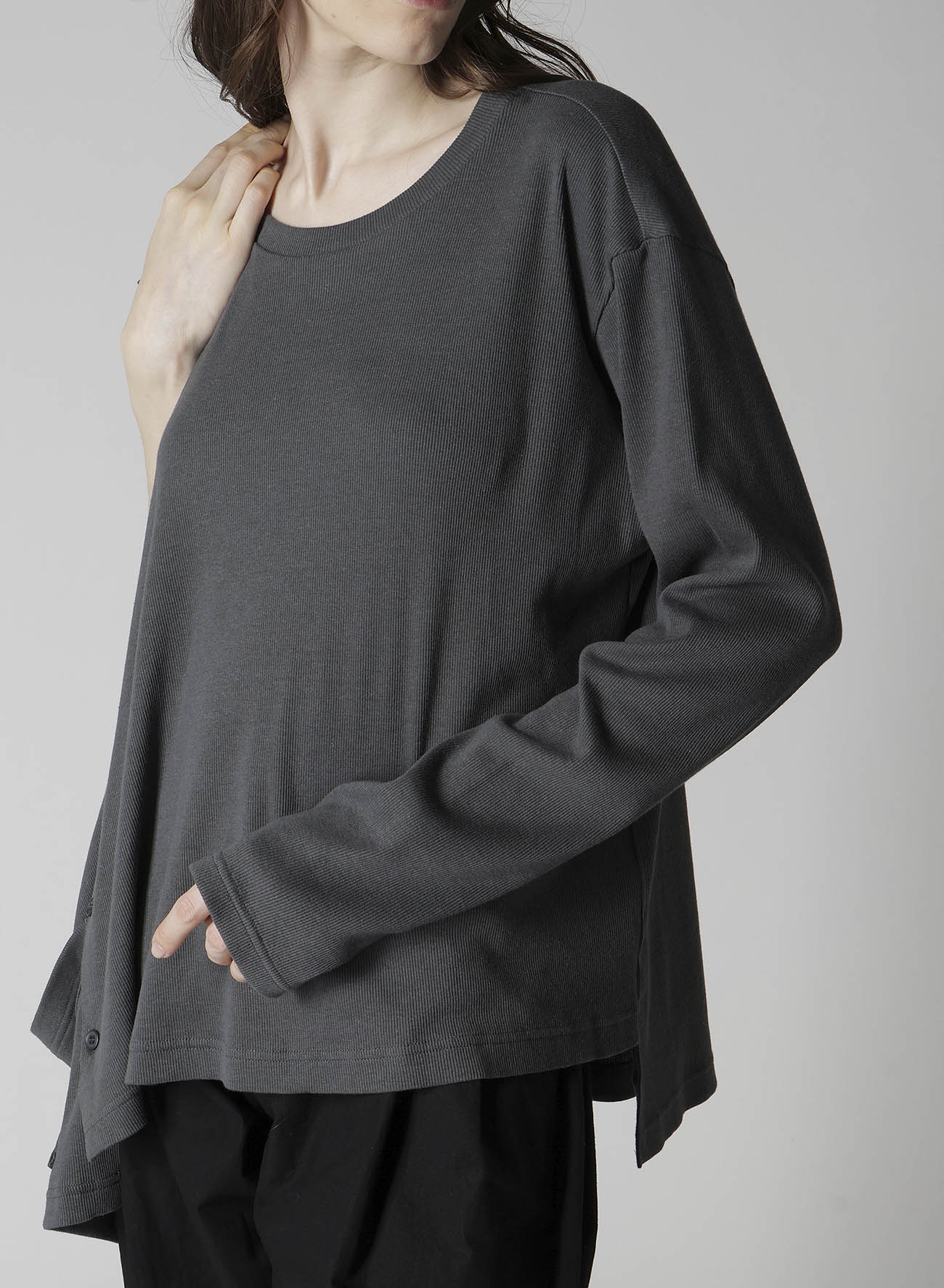 COTTON RAYON RIB 2WAY LONG SLEEVE T CARDIGAN