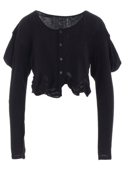 FRILLED JACQUARD PUFF CARDIGAN
