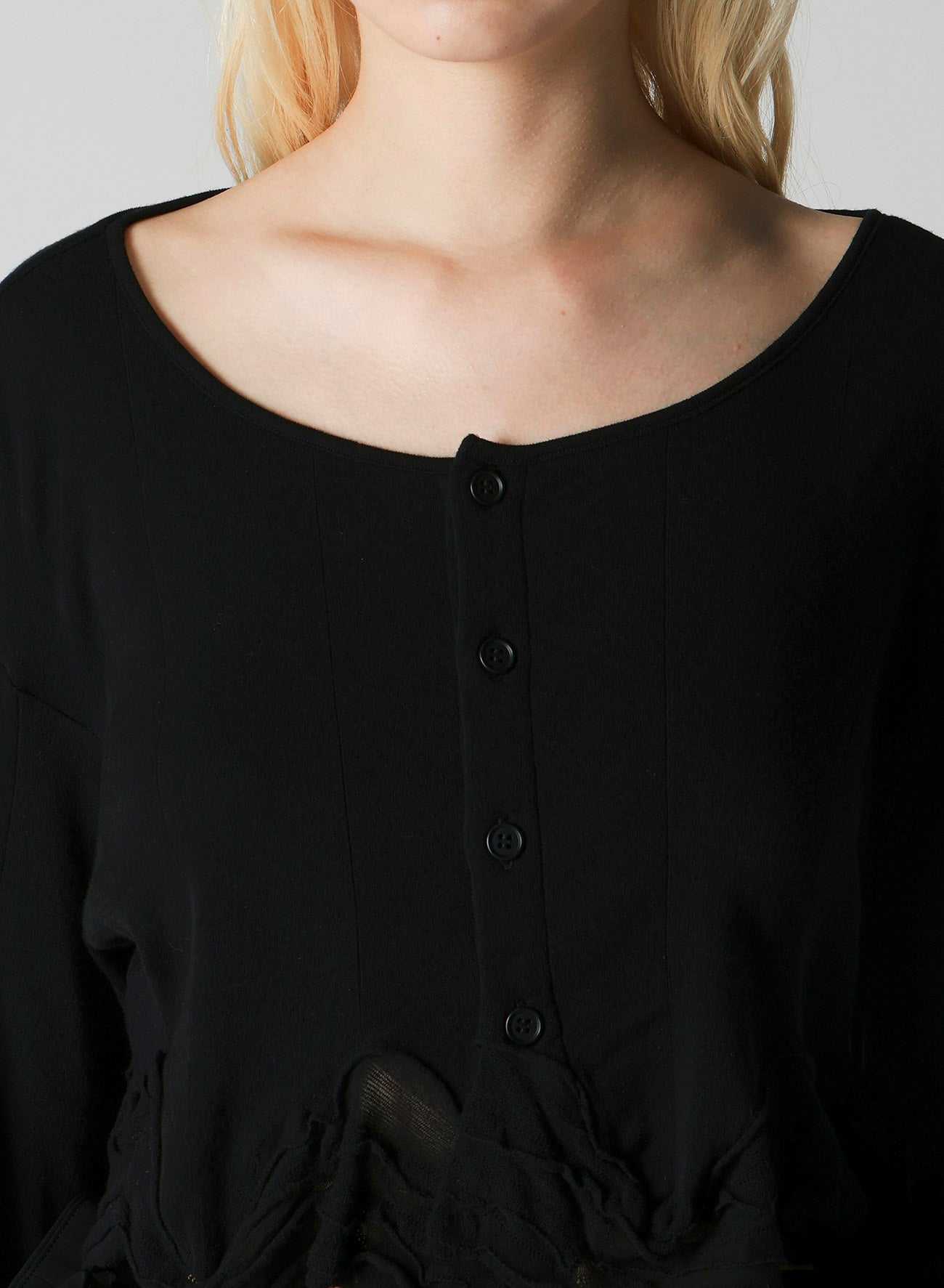 FRILLED JACQUARD PUFF CARDIGAN