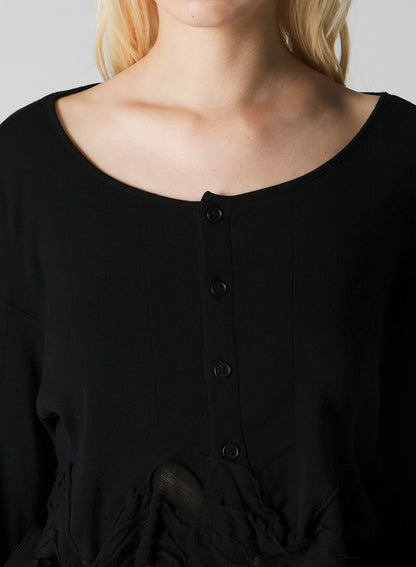 FRILLED JACQUARD PUFF CARDIGAN