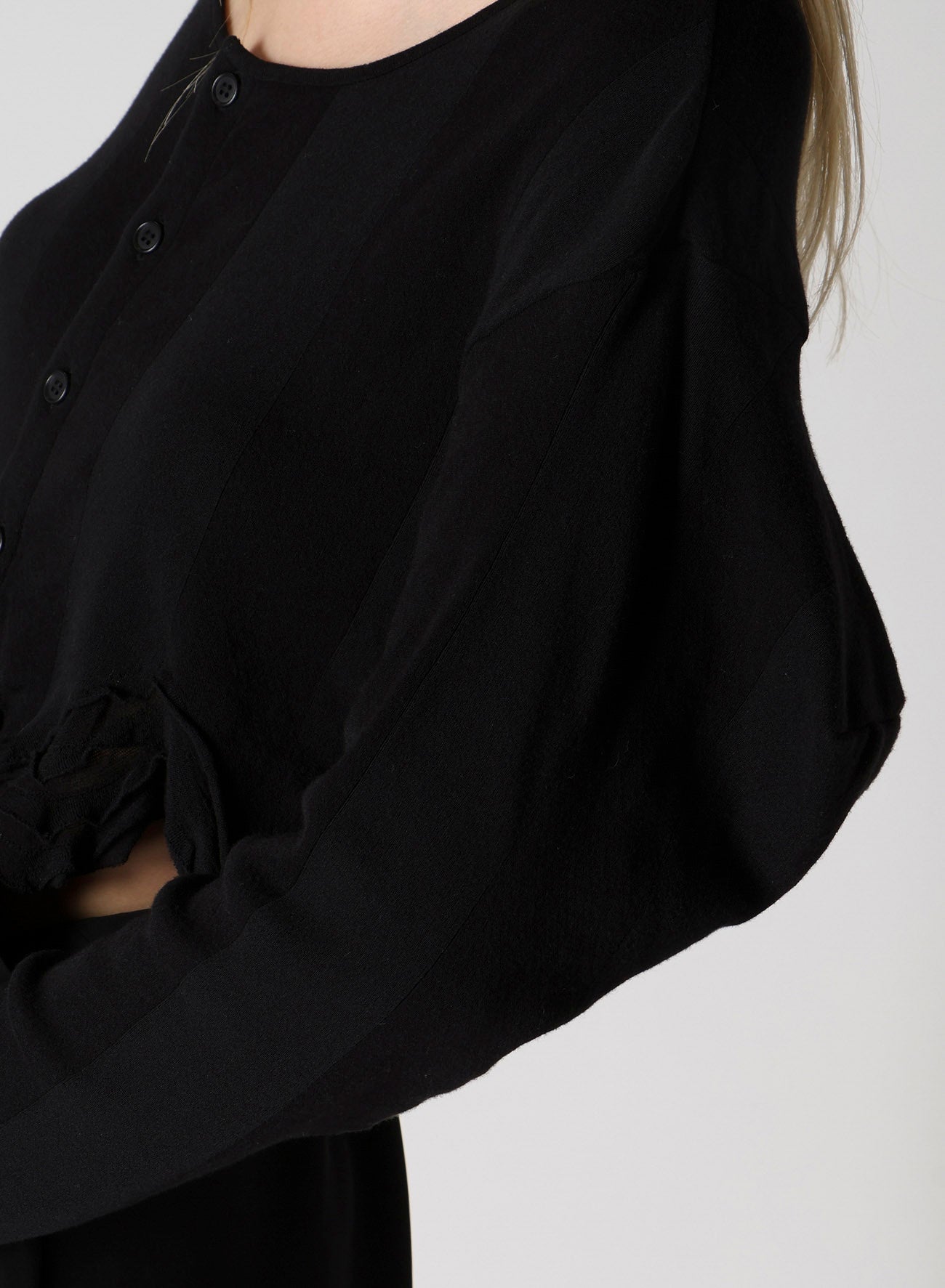 FRILLED JACQUARD PUFF CARDIGAN