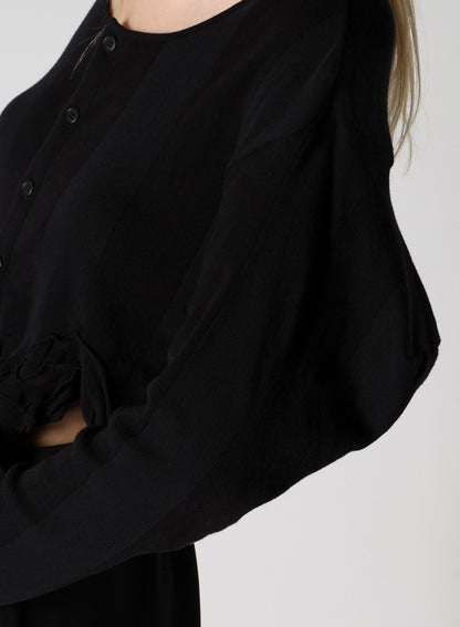 FRILLED JACQUARD PUFF CARDIGAN