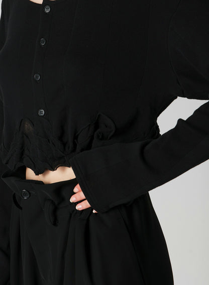 FRILLED JACQUARD PUFF CARDIGAN