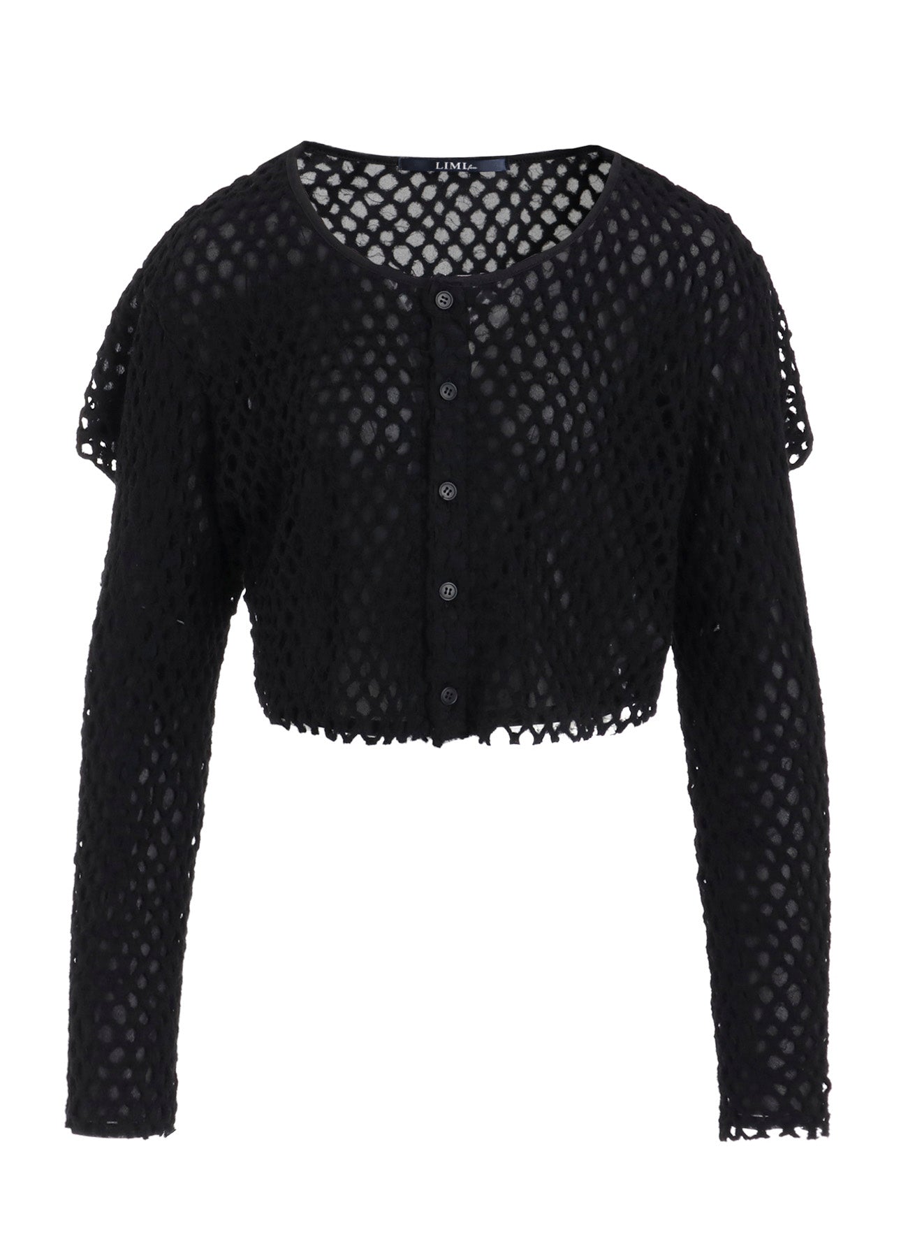 HOLE JACQUARD + CHIFFON PUFF CARDIGAN