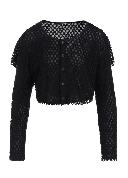 HOLE JACQUARD + CHIFFON PUFF CARDIGAN