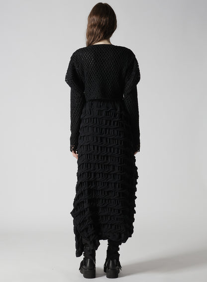 HOLE JACQUARD + CHIFFON PUFF CARDIGAN
