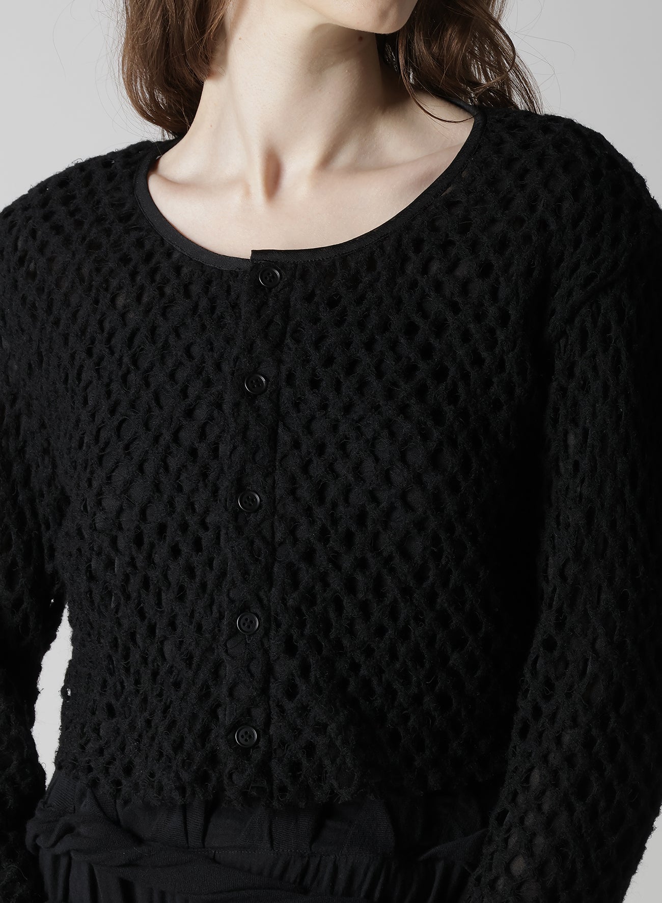 HOLE JACQUARD + CHIFFON PUFF CARDIGAN