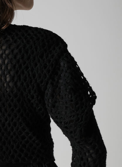 HOLE JACQUARD + CHIFFON PUFF CARDIGAN