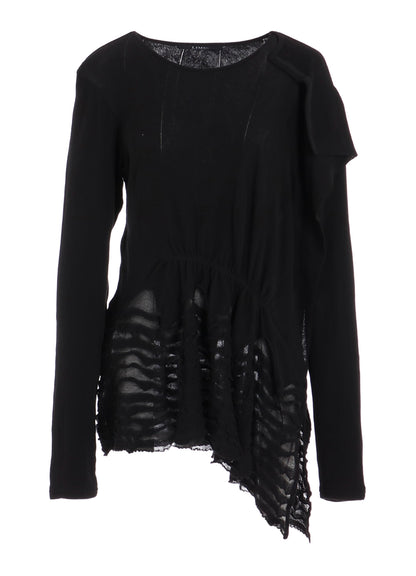 FRILLED JACQUARD GATHER ASYMMETRY T-SHIRT