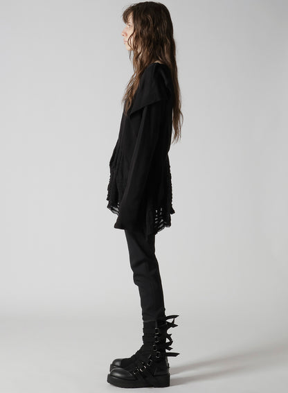 FRILLED JACQUARD GATHER ASYMMETRY T-SHIRT
