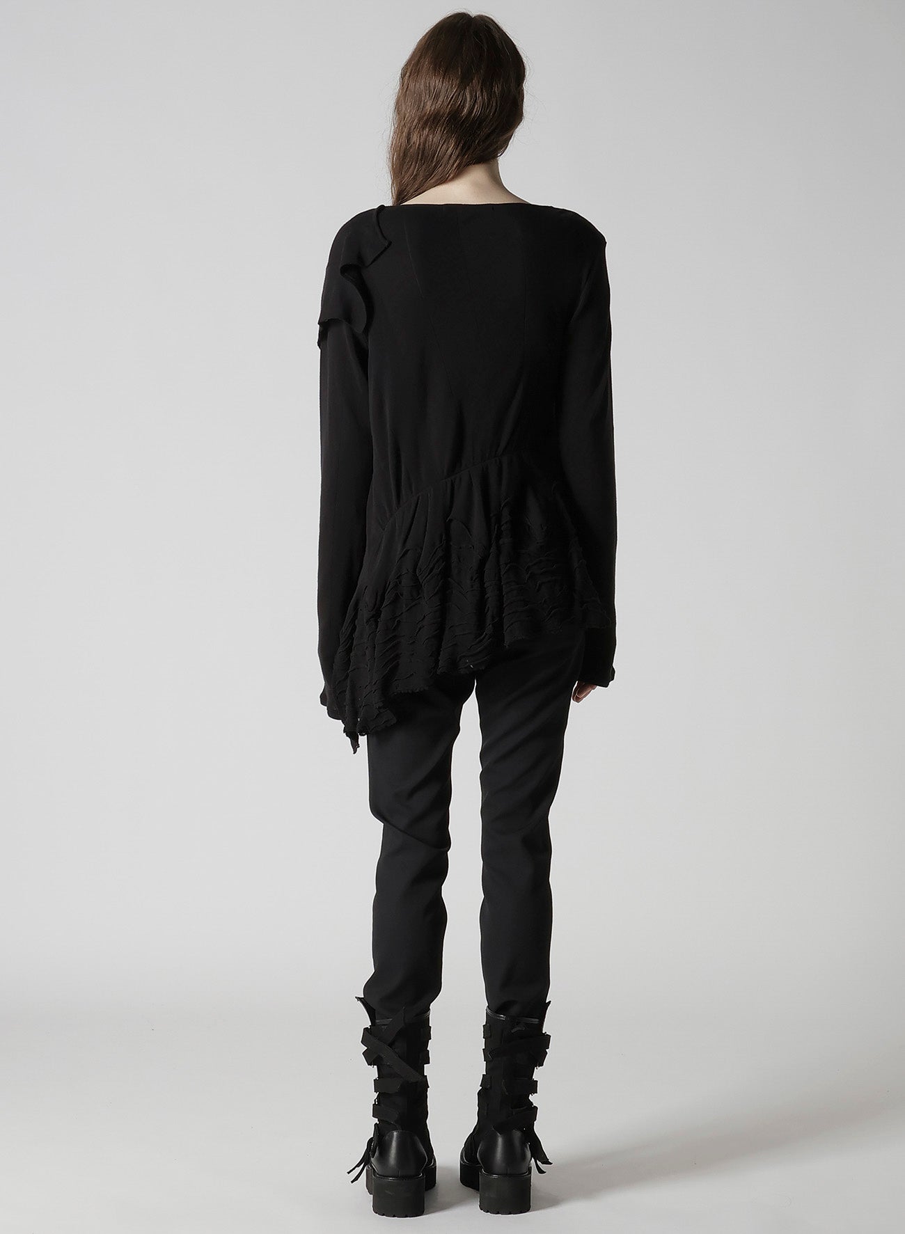 FRILLED JACQUARD GATHER ASYMMETRY T-SHIRT