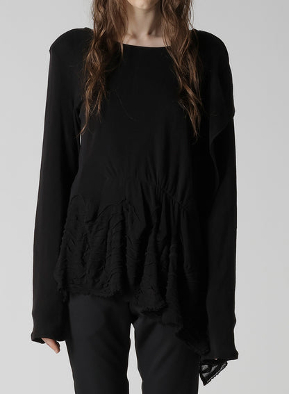 FRILLED JACQUARD GATHER ASYMMETRY T-SHIRT