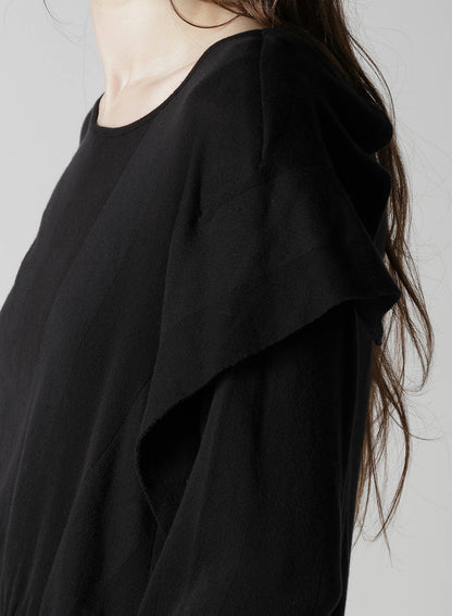 FRILLED JACQUARD GATHER ASYMMETRY T-SHIRT