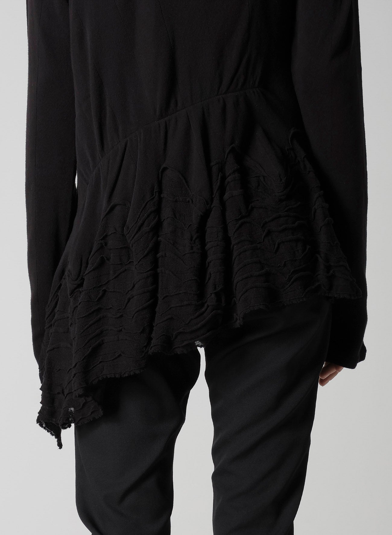 FRILLED JACQUARD GATHER ASYMMETRY T-SHIRT