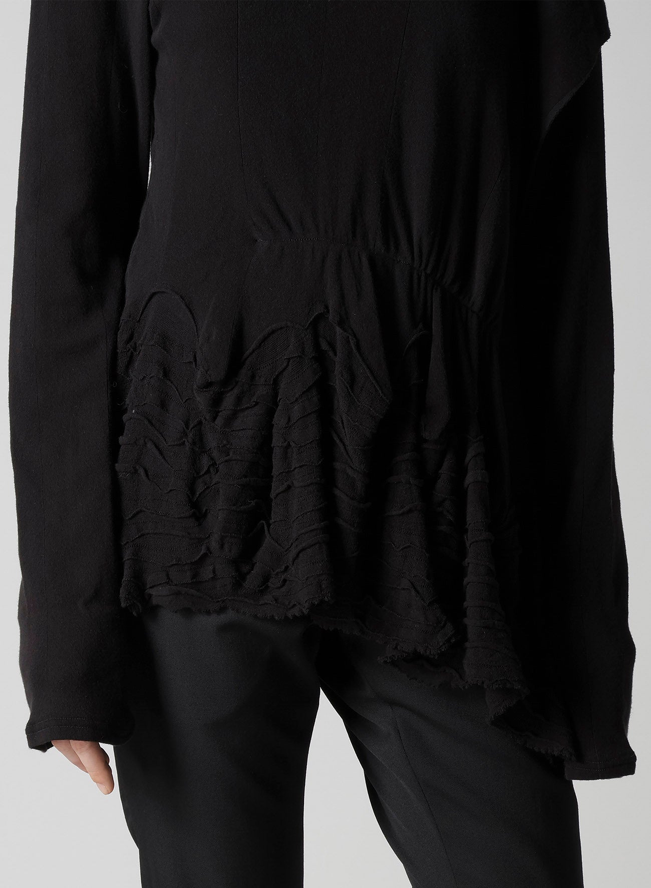 FRILLED JACQUARD GATHER ASYMMETRY T-SHIRT