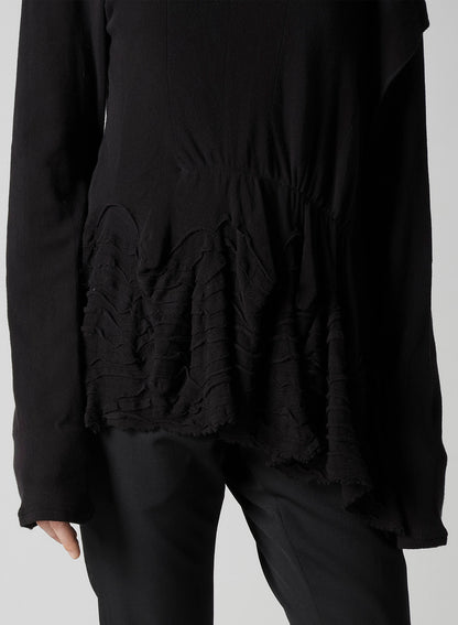 FRILLED JACQUARD GATHER ASYMMETRY T-SHIRT