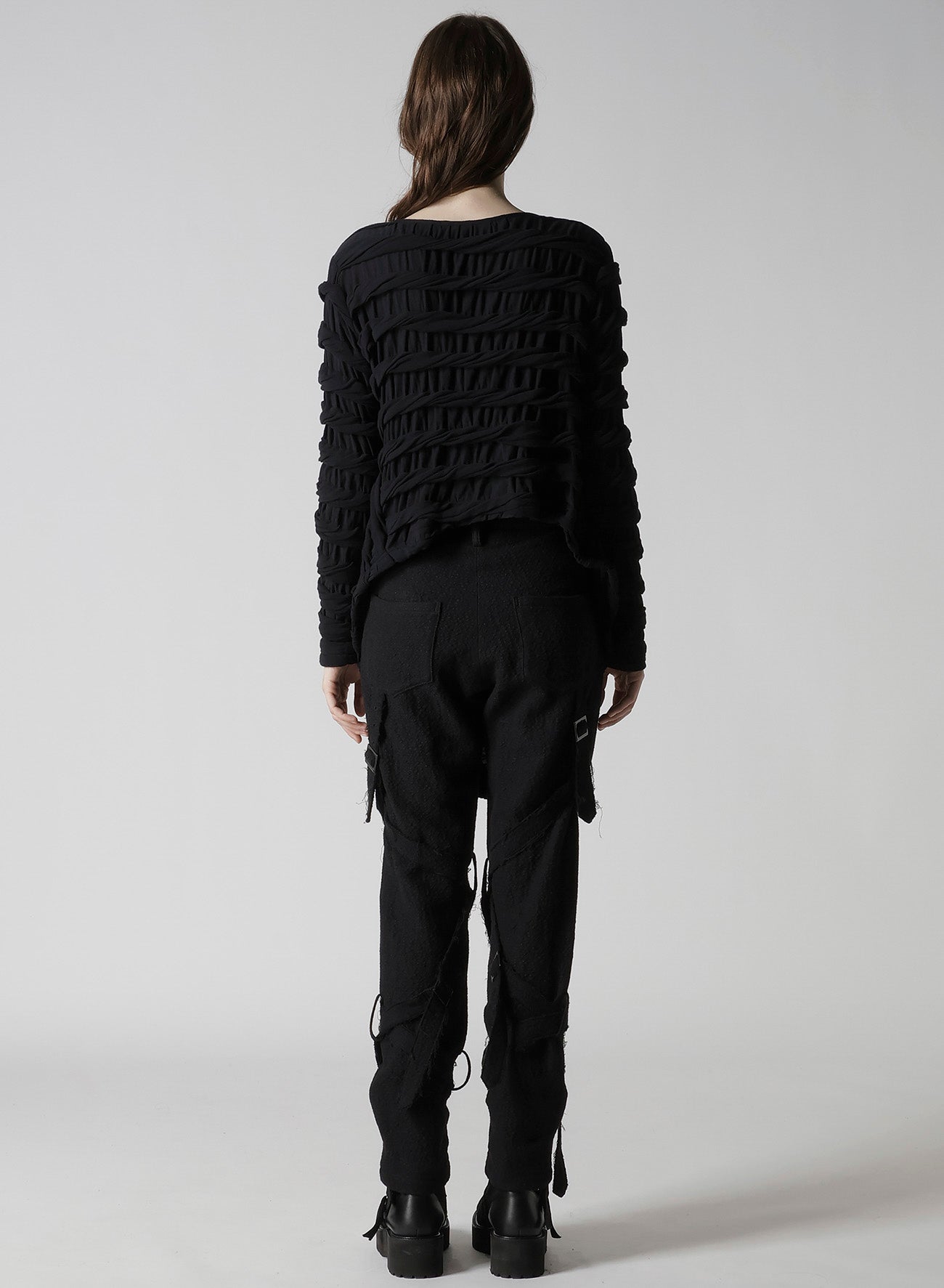 TWIST JACQUARD HEM DRAPE T-SHIRT