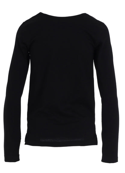 PLAIN STITCH +TULLE SLIT CHEST LONG SLEEVE T-SHIRT