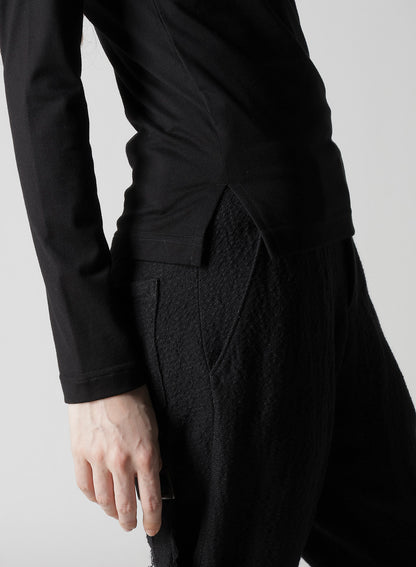 PLAIN STITCH +TULLE SLIT CHEST LONG SLEEVE T-SHIRT
