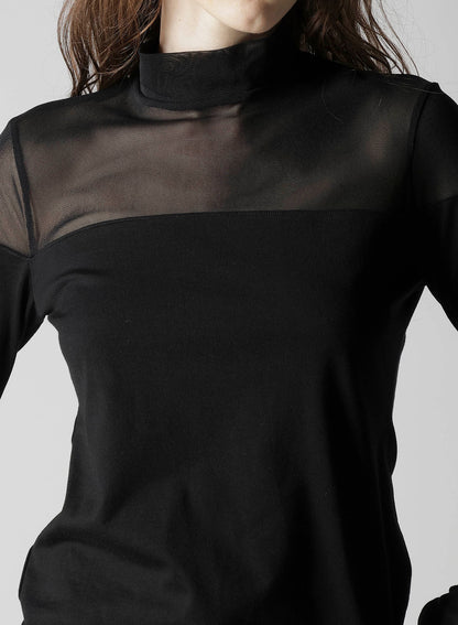PLAIN STITCH +TULLE PANELED HIGHNECK