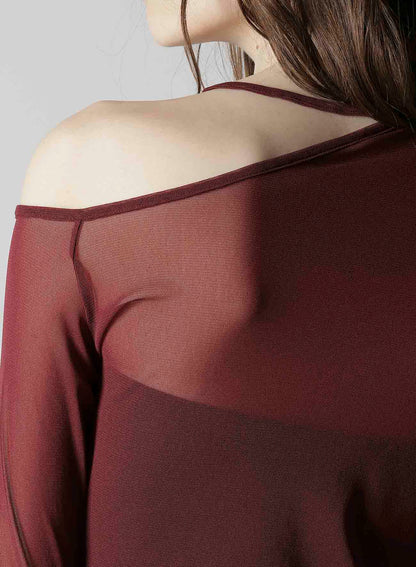 TULLE TIGHT OPEN SHOULDER T-SHIRT