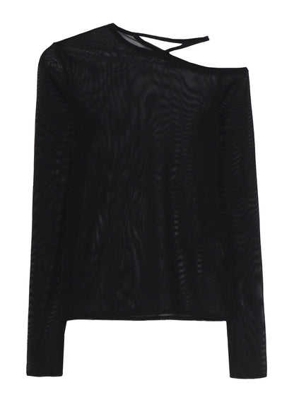 TULLE TIGHT OPEN SHOULDER T-SHIRT