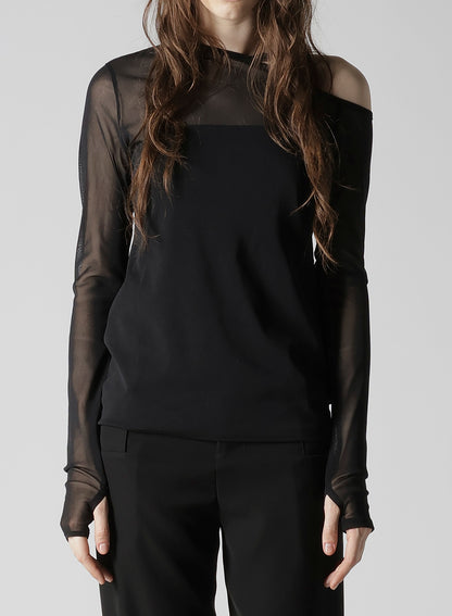 TULLE TIGHT OPEN SHOULDER T-SHIRT