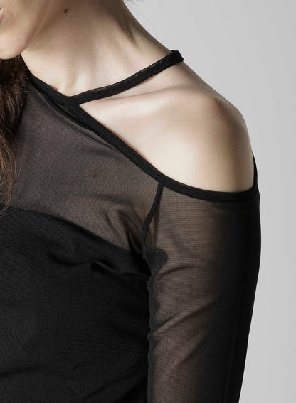 TULLE TIGHT OPEN SHOULDER T-SHIRT