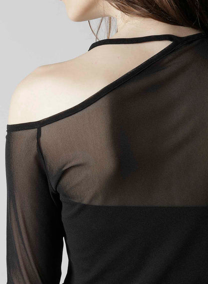 TULLE TIGHT OPEN SHOULDER T-SHIRT