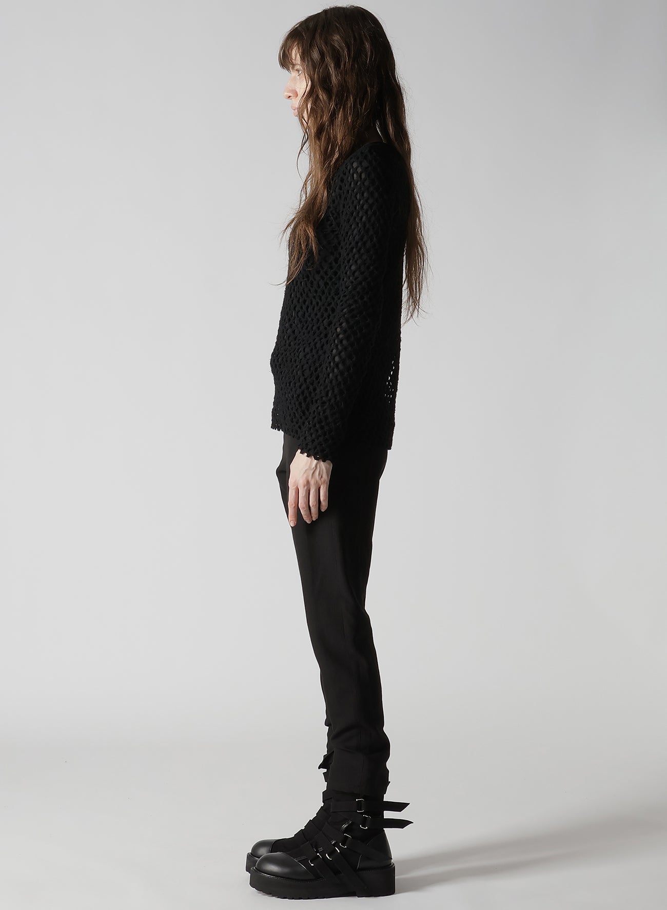 HOLE JACQUARD + CHIFFON TIGHT LONG SLEEVE T-SHIRT