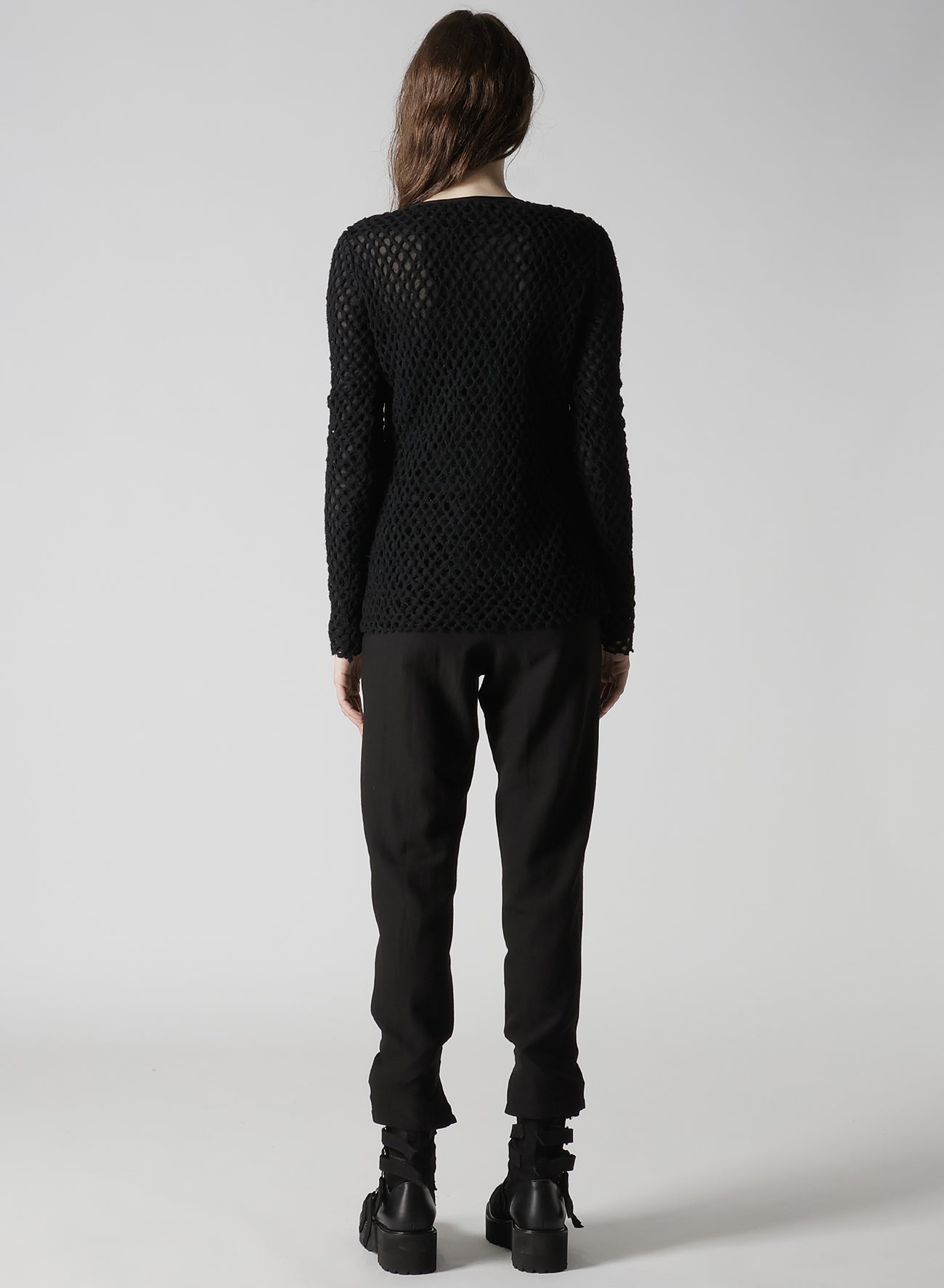 HOLE JACQUARD + CHIFFON TIGHT LONG SLEEVE T-SHIRT