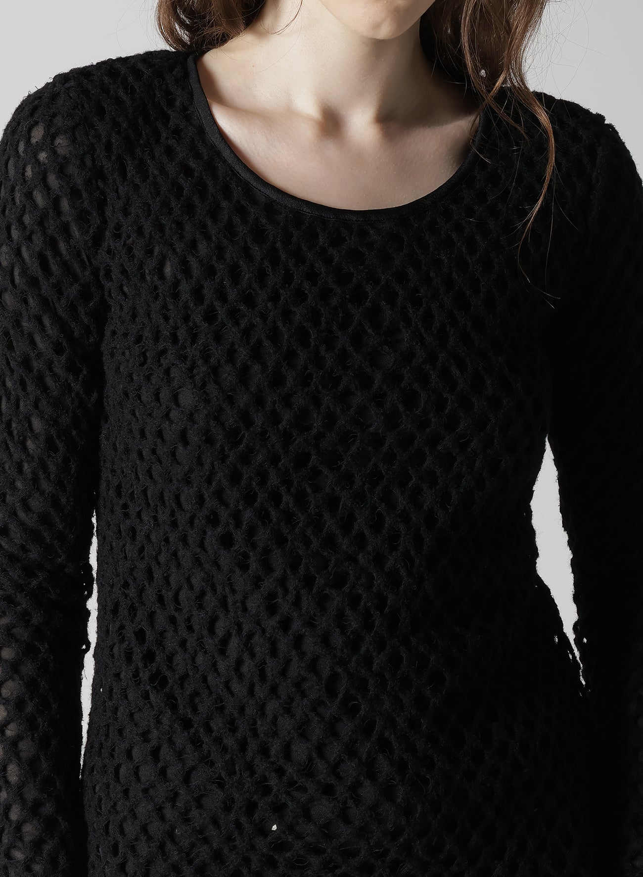 HOLE JACQUARD + CHIFFON TIGHT LONG SLEEVE T-SHIRT