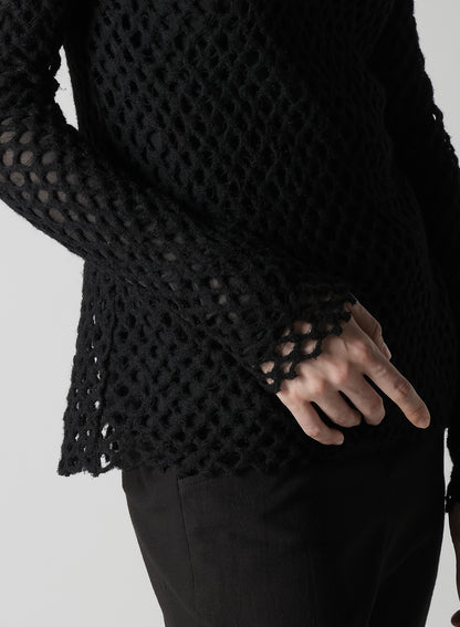 HOLE JACQUARD + CHIFFON TIGHT LONG SLEEVE T-SHIRT
