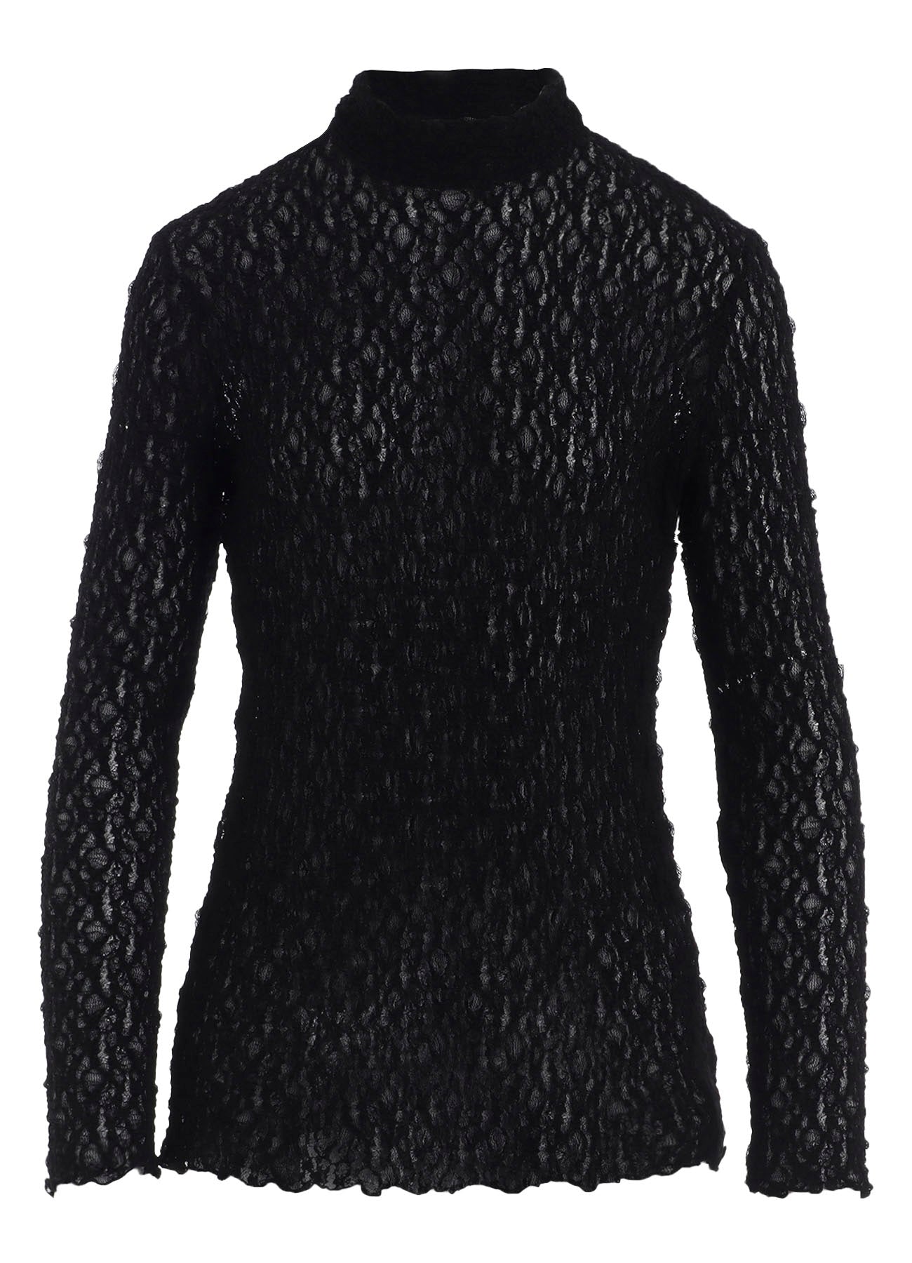 FLOWER SHIRRING HIGH NECK PULLOVER