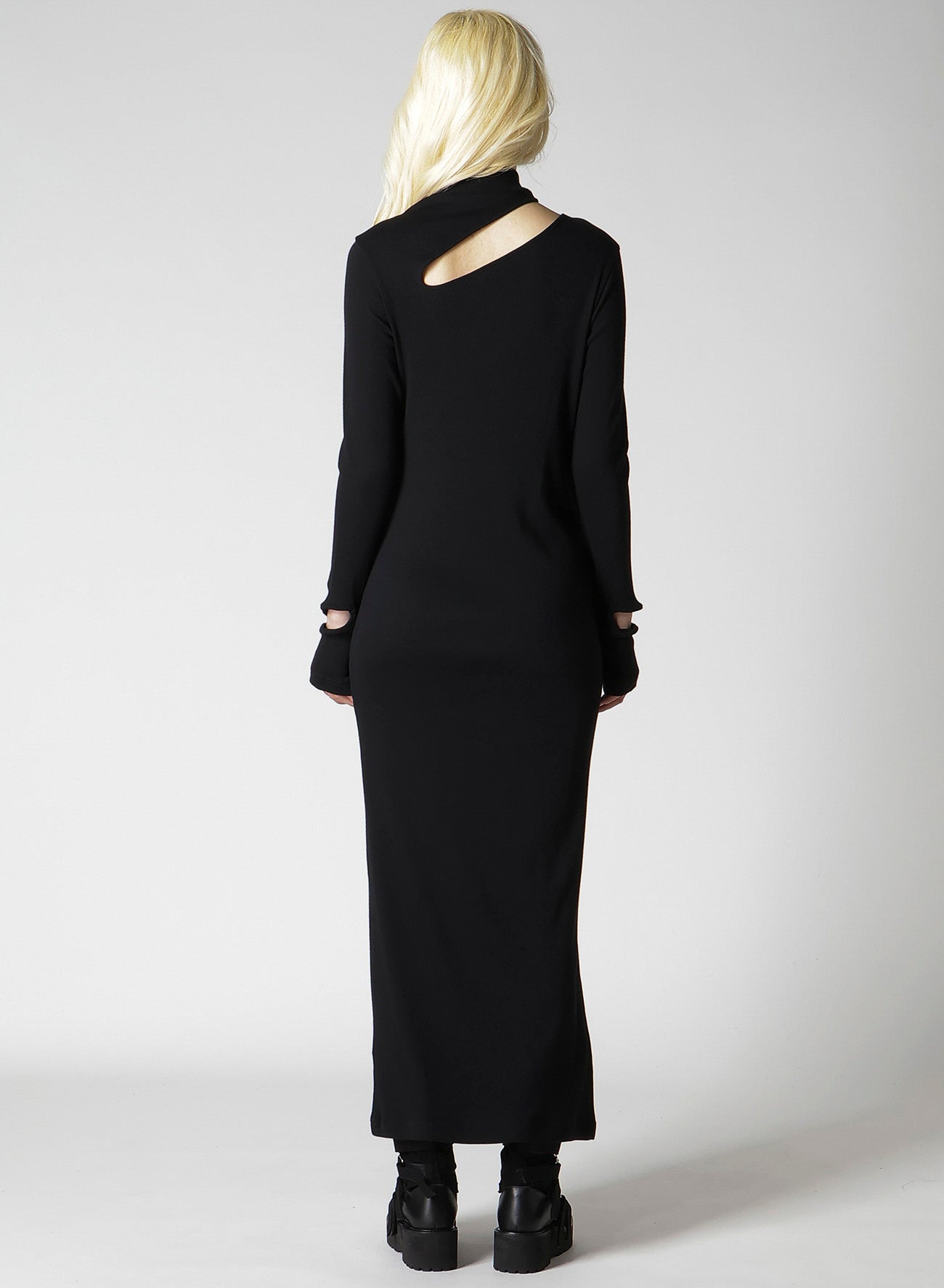 COTTON RAYON RIB SLIT DRESS