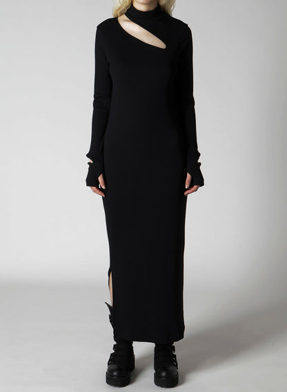COTTON RAYON RIB SLIT DRESS