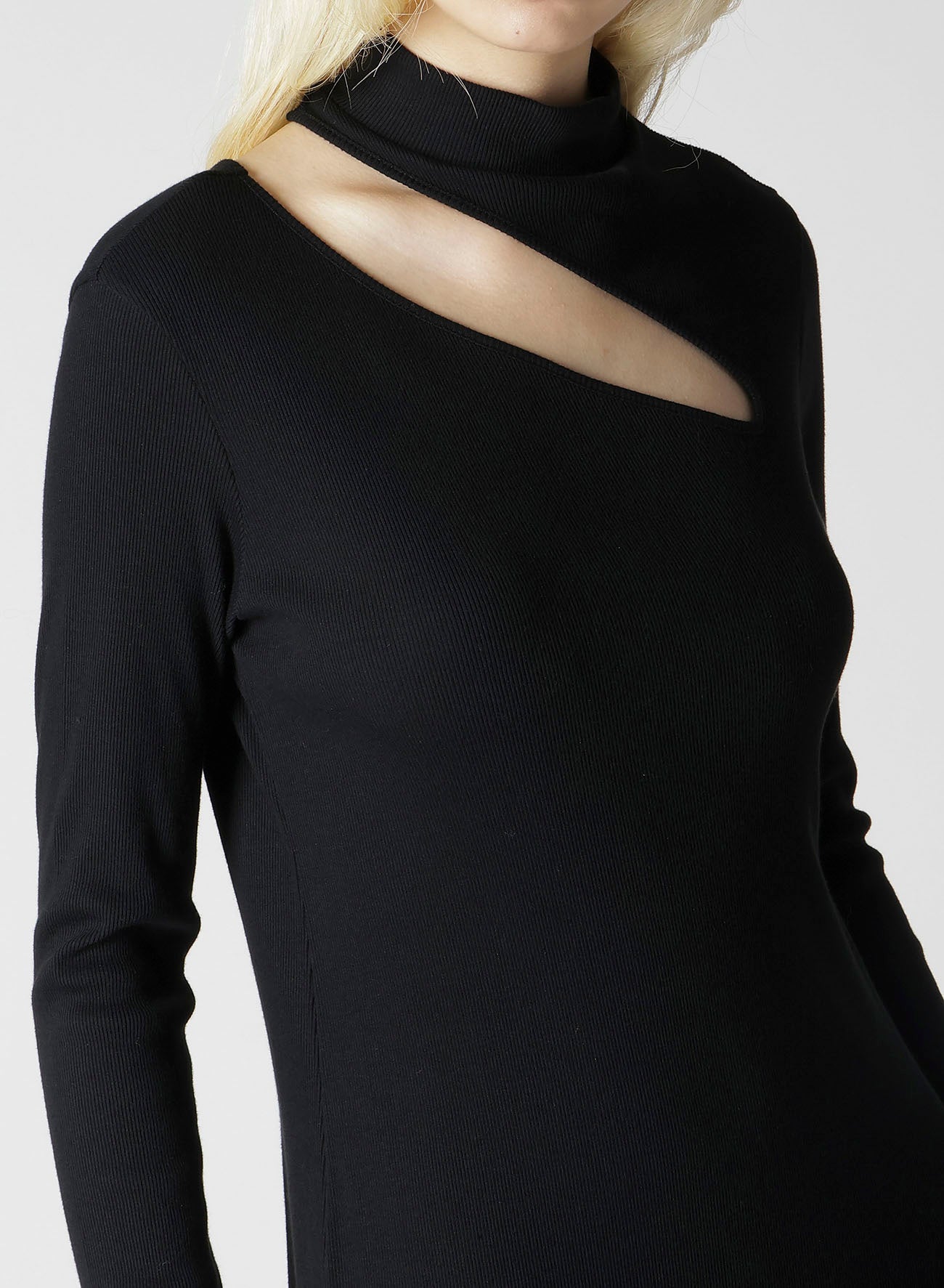 COTTON RAYON RIB SLIT DRESS