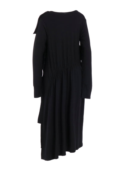 WOOL SMOOTH GATHER ASYMMETRY DRESS