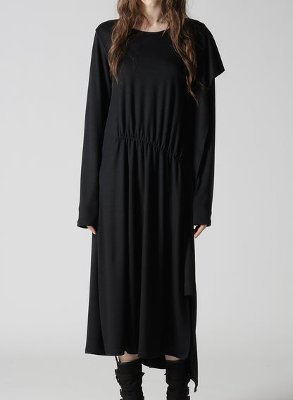 WOOL SMOOTH GATHER ASYMMETRY DRESS