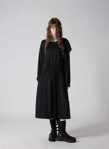 WOOL SMOOTH GATHER ASYMMETRY DRESS