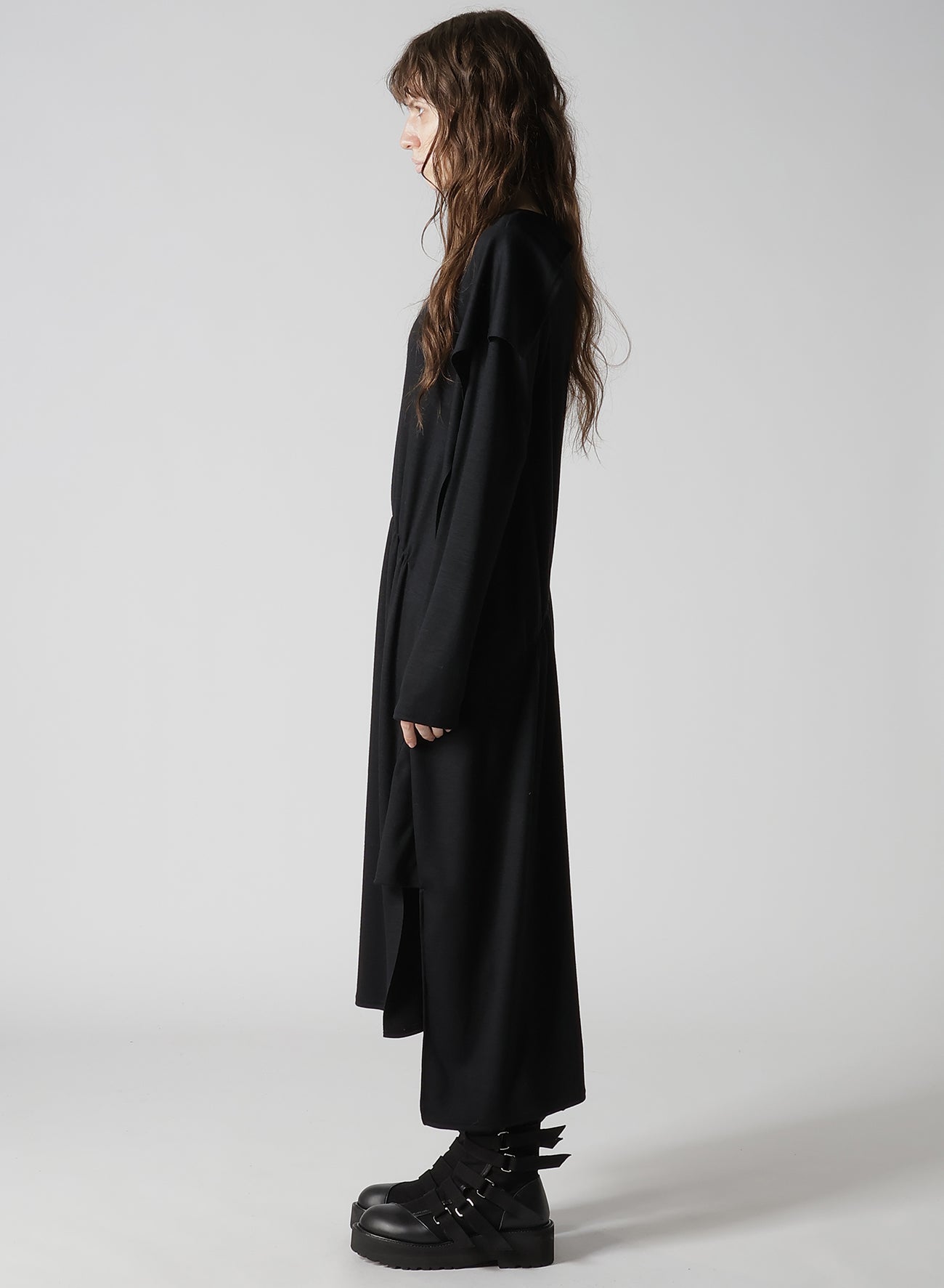 WOOL SMOOTH GATHER ASYMMETRY DRESS